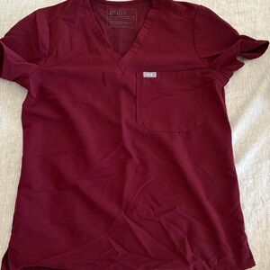 Figs Maroon V-Neck Scrub Top XS
